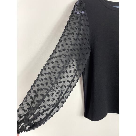 Anthropologie Maeve Textured-Sleeve Top Black Medium Chic Dark Romantic Edgy - Picture 9 of 13